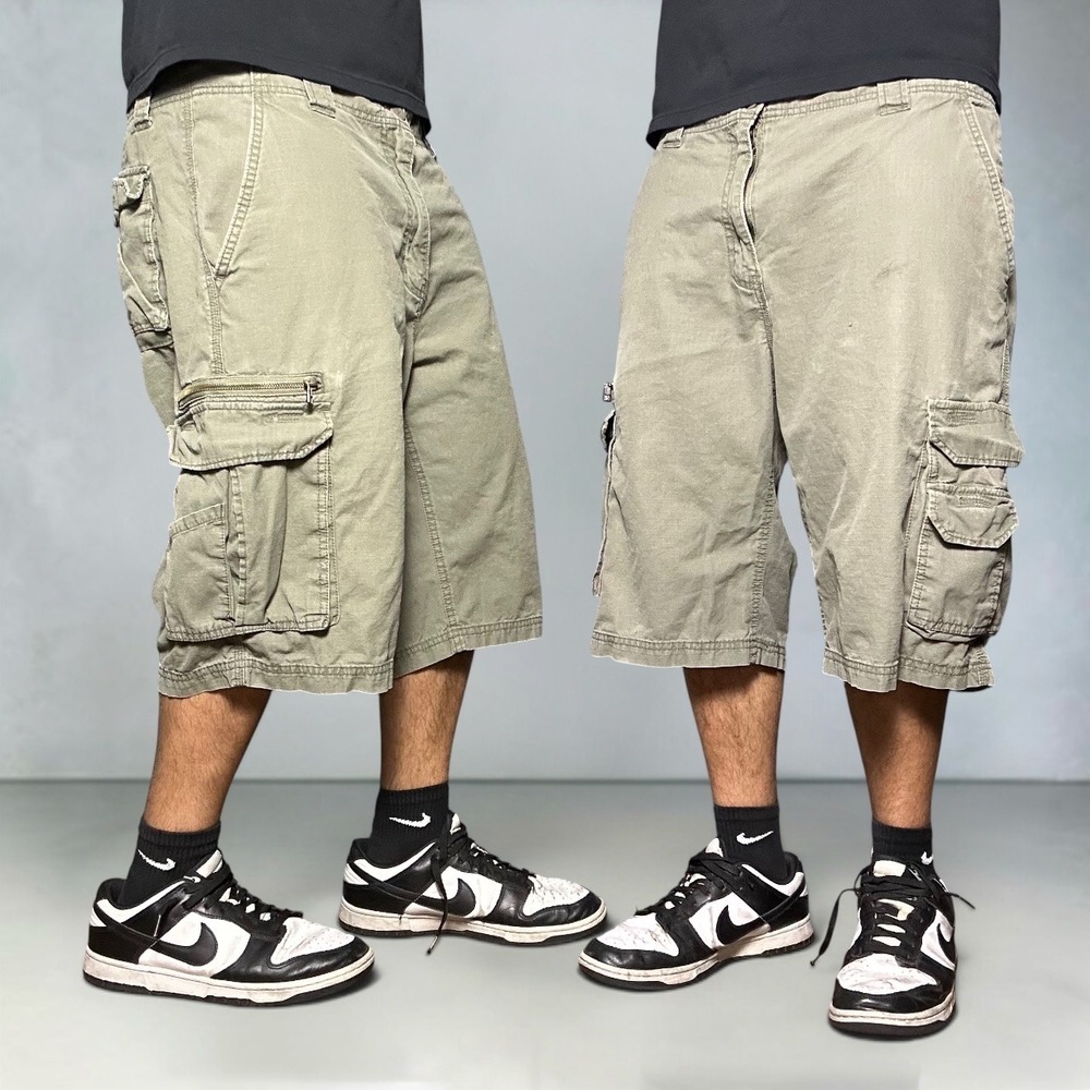 Plugg Cargo Shorts Olive Green Ripstop Baggy Skater Y2K Mens Size 36